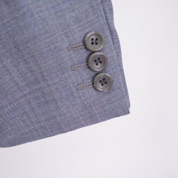 Cesarani Wool Gray Plaid W/ Blue Windowpane 2 Piece Suit 46R 40 / 25.5 Short Leg - Picture 9 of 16